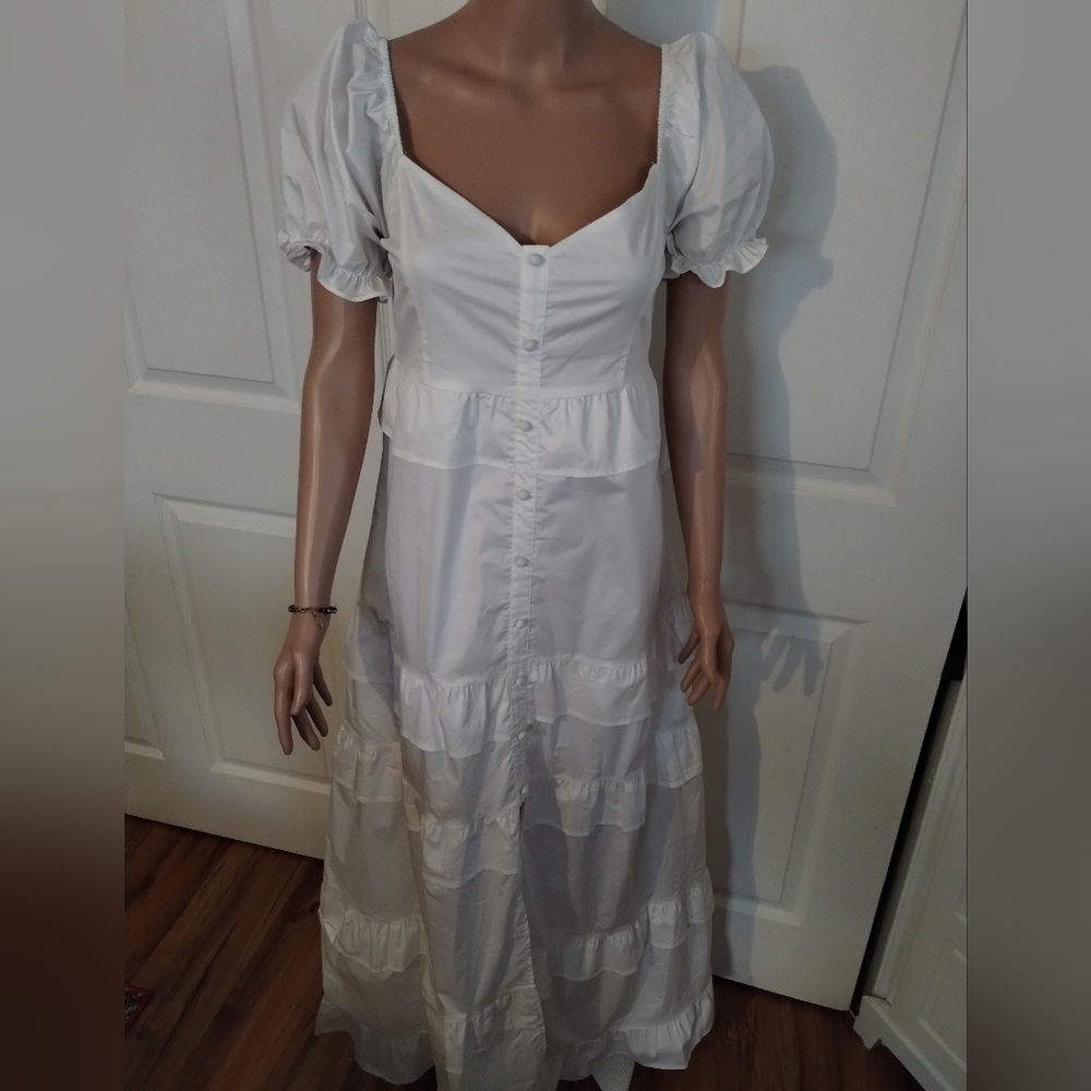 Eb Luxe Los Angeles Hattie Ruffle Tiered Maxi Dress in Off White Large